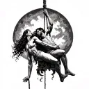 guy being saved from hell on a rope by a women  tattoo design idea
