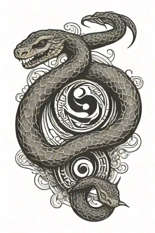 outline of a tattoo that has a snake with a yin-yang symbol subtly incorporated into it tattoo design idea