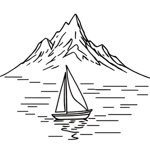 mountain and sailboat tattoo design idea