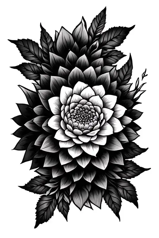 dahlia and mandala arm sleeve with color and geometric aspects tattoo design idea