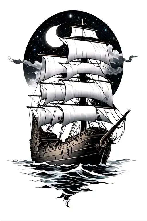 pirate ship through the galaxy background tattoo design idea