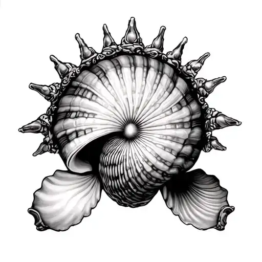 cowries shell veiled crown tattoo design idea