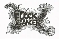 Fuck Cancer text written in japanese, inside A stream tattoo design idea