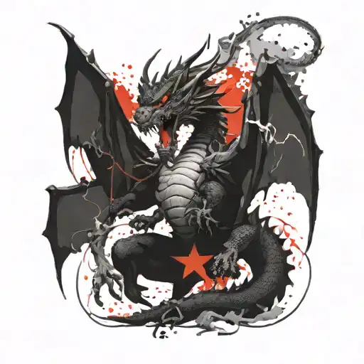 A western style dragon fighting against a Buddist liondog tattoo design idea