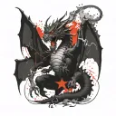 A western style dragon fighting against a Buddist liondog tattoo design idea