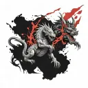 A western style dragon fighting against a Buddist liondog tattoo design idea
