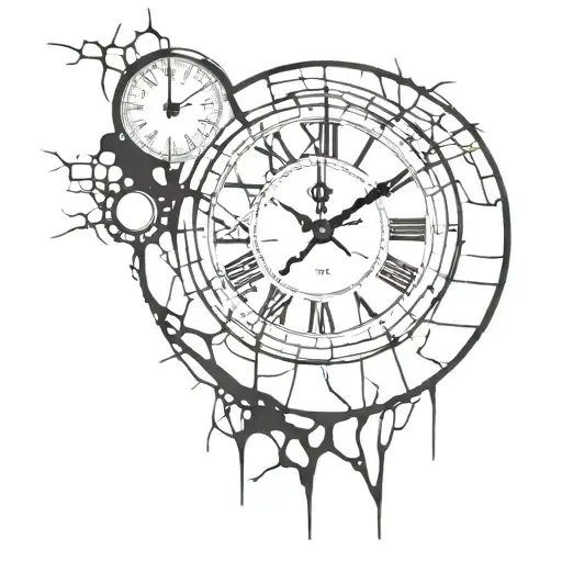 clock with cracks tattoo design idea