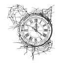 clock with cracks tattoo design idea