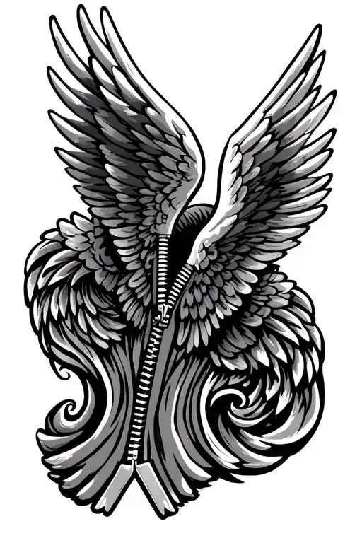 angel wings in a zipper tattoo design idea
