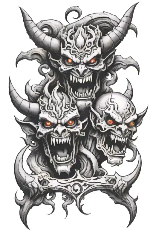 demons with 2 central element tattoo design idea