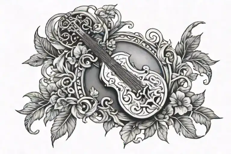 the sun and one lyre apart and connected by vines tattoo design idea