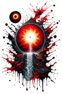 a sun that melts and blends into a universe and the universe then melts into a waterfall that turns into rain drops tattoo design idea