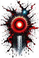 a sun that melts and blends into a universe and the universe then melts into a waterfall that turns into rain drops tattoo design idea