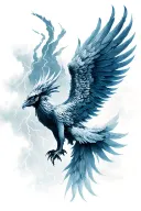 feathered phoenix with outstretched wings with thunder storm behing tattoo design idea