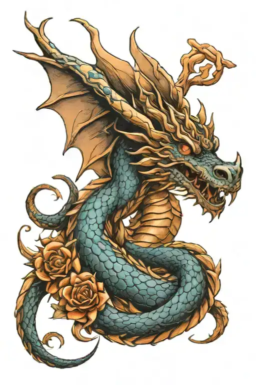 Libra copper  dragon wrapped around my arm tattoo design idea