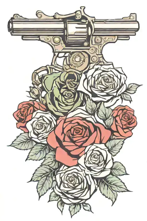 revolver with roses intertwined tattoo design idea