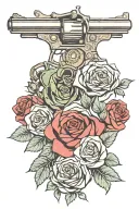 revolver with roses intertwined tattoo design idea