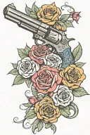 revolver with roses intertwined tattoo design idea