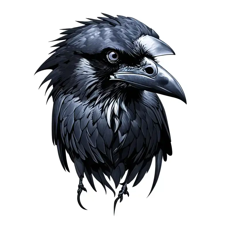 raven with compas tattoo design idea