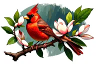 Cardinal sitting on a magnolia branch tattoo design idea