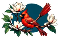 Cardinal sitting on a magnolia branch tattoo design idea
