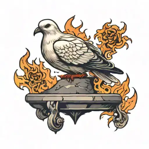Dove on an anvil surrounded by flames tattoo design idea