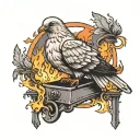 Dove on an anvil surrounded by flames tattoo design idea