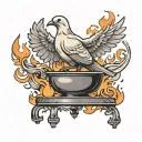 Dove on an anvil surrounded by flames tattoo design idea