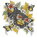 Lady bugs and yellow butterflies arm sleeve tattoo design idea