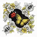 Lady bugs and yellow butterflies arm sleeve tattoo design idea