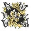 Lady bugs and yellow butterflies arm sleeve tattoo design idea