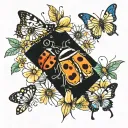 Lady bugs and yellow butterflies arm sleeve tattoo design idea