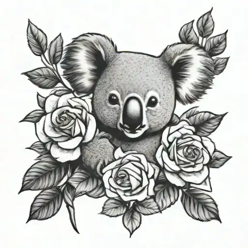 Koala and Roses tattoo design idea