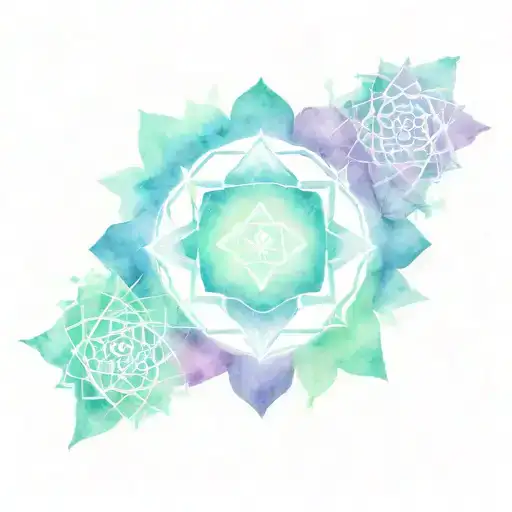 seretonine molecule incorporated, heart chakra symbol, root chakra symbol and sacral chakra symbol. tattoo design idea