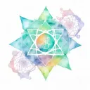 seretonine molecule incorporated, heart chakra symbol, root chakra symbol and sacral chakra symbol. tattoo design idea