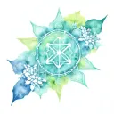 seretonine molecule incorporated, heart chakra symbol, root chakra symbol and sacral chakra symbol. tattoo design idea