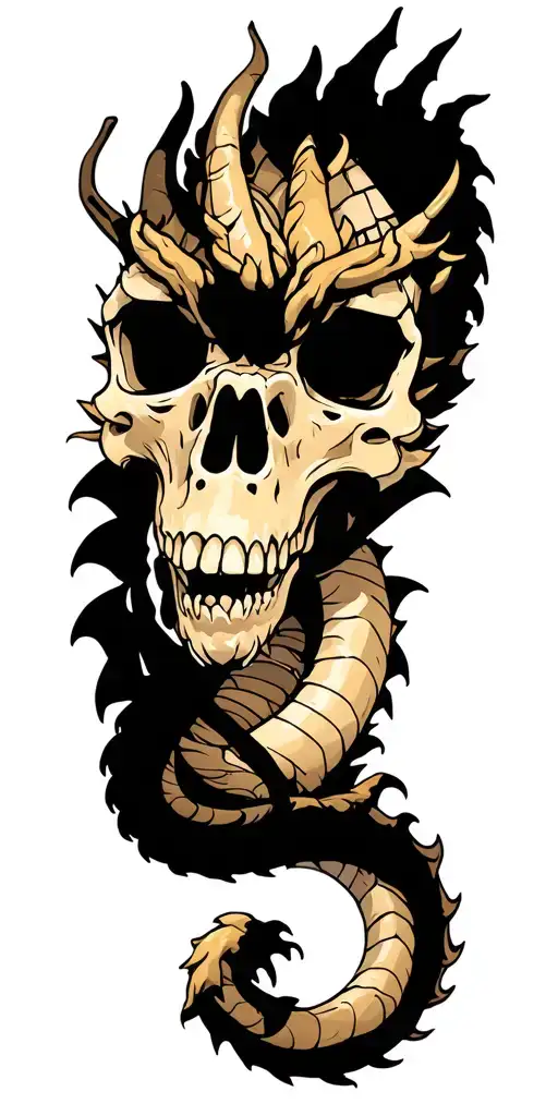 Dragon wrapped loosely intertwined skull tattoo design idea