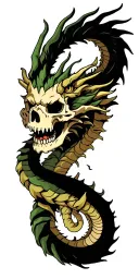 Dragon wrapped loosely intertwined skull tattoo design idea