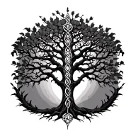 a greyscale ink drawing tattoo designed for a woman's shoulders and backof a Celtic tree of life with its branches and r tattoo design idea