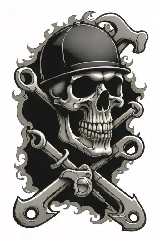 skull and wrench crossed tattoo design idea