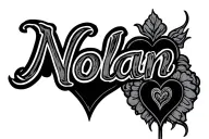 the text Nolan with a heart shape tattoo design idea