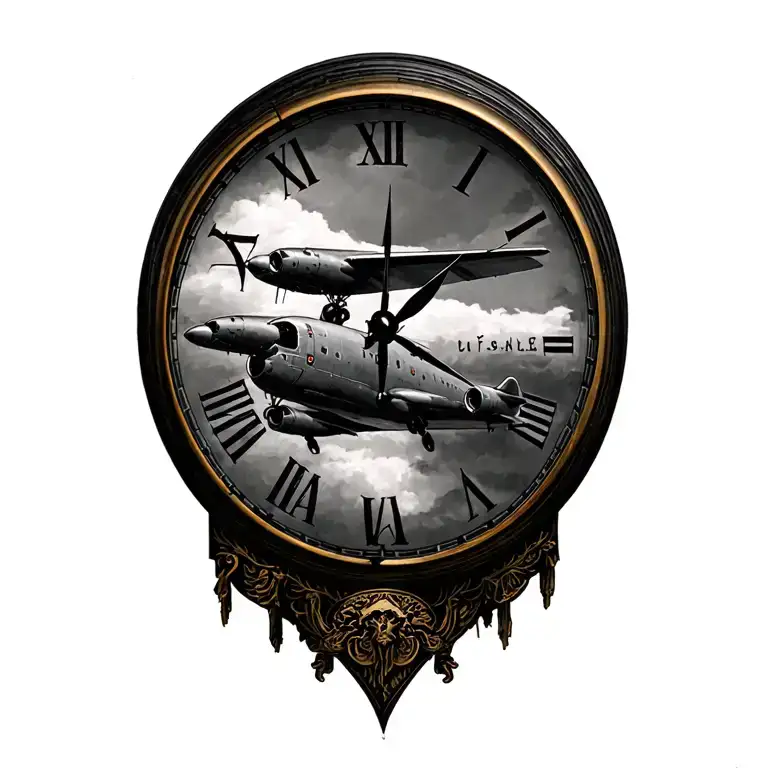 Lancaster bomber and clock tattoo design idea