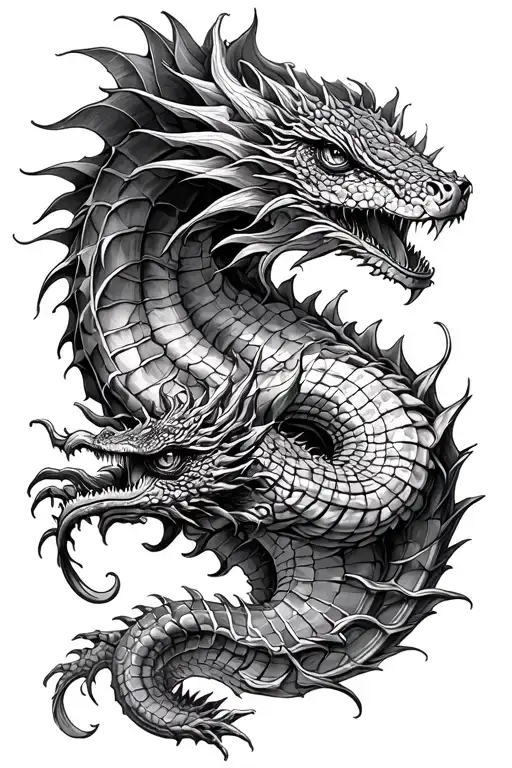 A basilisk, hydra, and a leviathan, 3 figures tattoo design idea