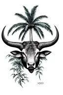 taurus zodiac sign and coconut tree tattoo design idea