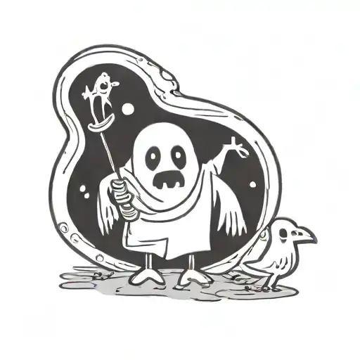 cartoon ghost holding tattoo design idea