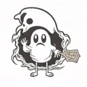 cartoon ghost holding tattoo design idea