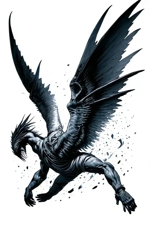 icurus falling backwards with a cybersiglism background  tattoo design idea