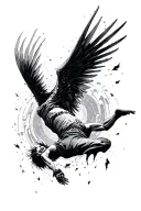 icurus falling backwards with a cybersiglism background  tattoo design idea