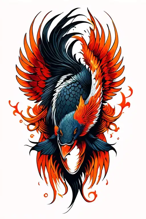 black koi head with phoenix wings tattoo design idea