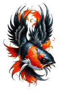 black koi head with phoenix wings tattoo design idea